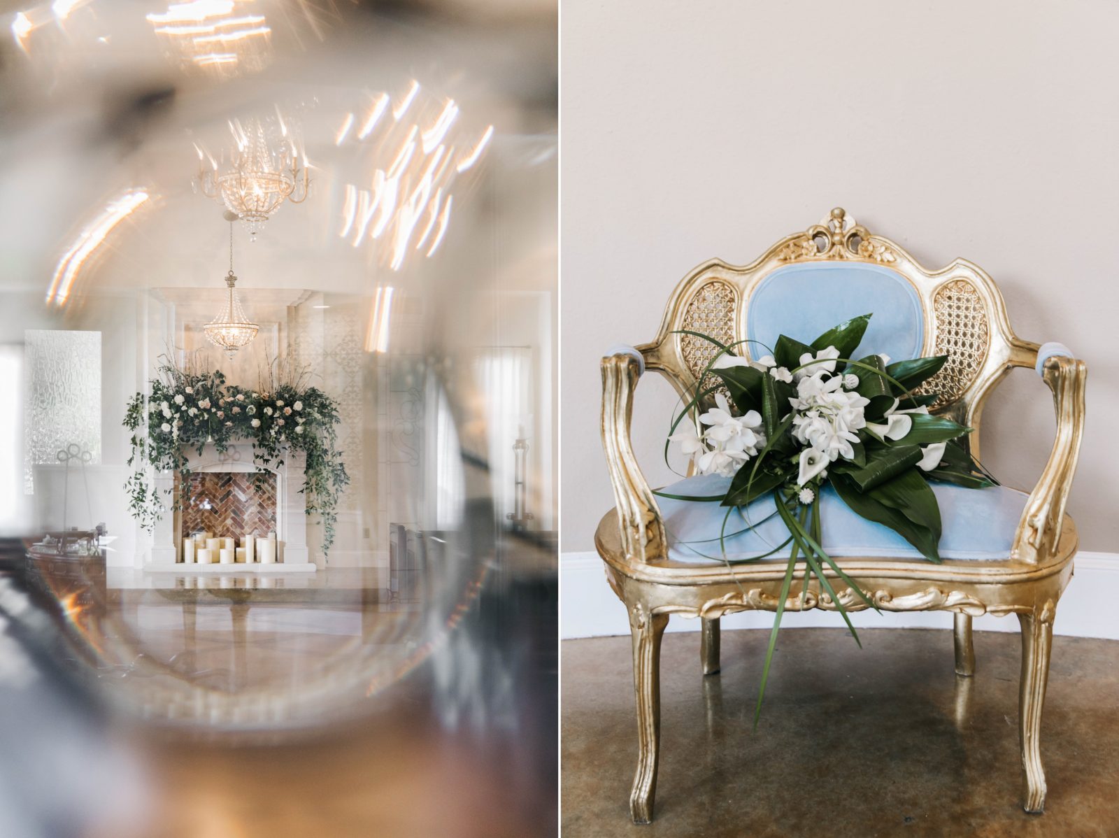 Aristide Flower Mound wedding venue and vintage chair from Rent My Dust decorated by Haute Floral